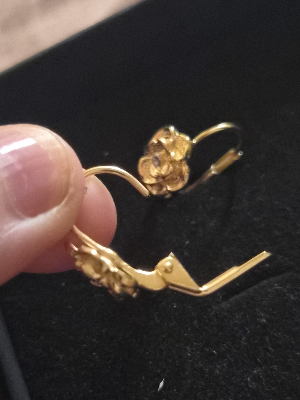 Gold Flower Leverback Earrings Non Tarnishing